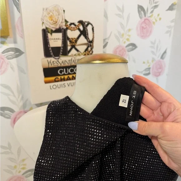 St. John Vintage Women's Knit Metallic Beaded Crop Black Tank Top 2002 - Picture 5 of 7